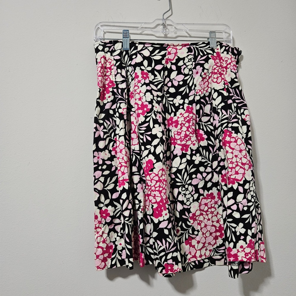 Attention Pink Black Floral Cotton A-Line Pleated Skirt Size 10 Vintage 2006